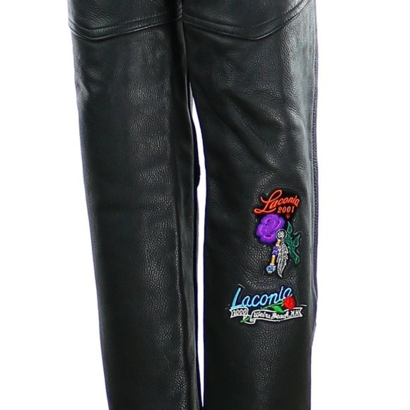 Women's Leather Chaps w/ Laconia Bike Week Patches - Picture 4 of 5